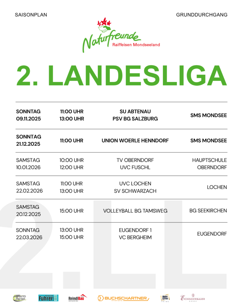 Spielplan 2. Landesliga Saison 2025/26