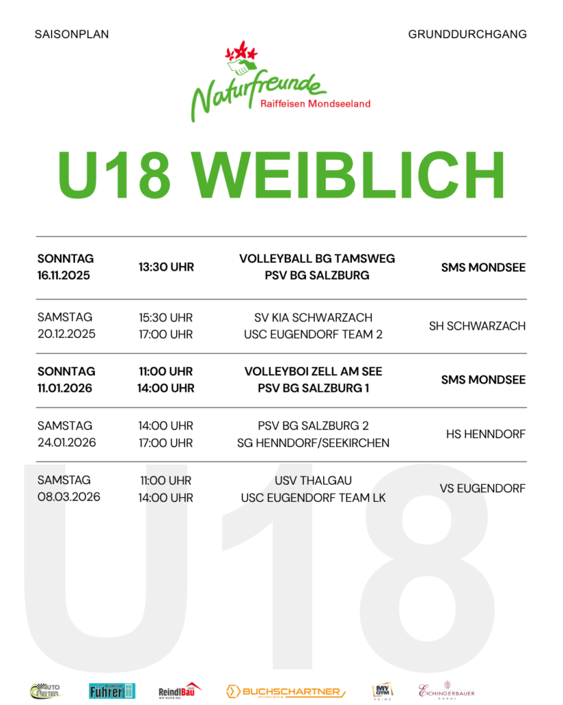 Spielplan U18 weiblich Saison 2025/26